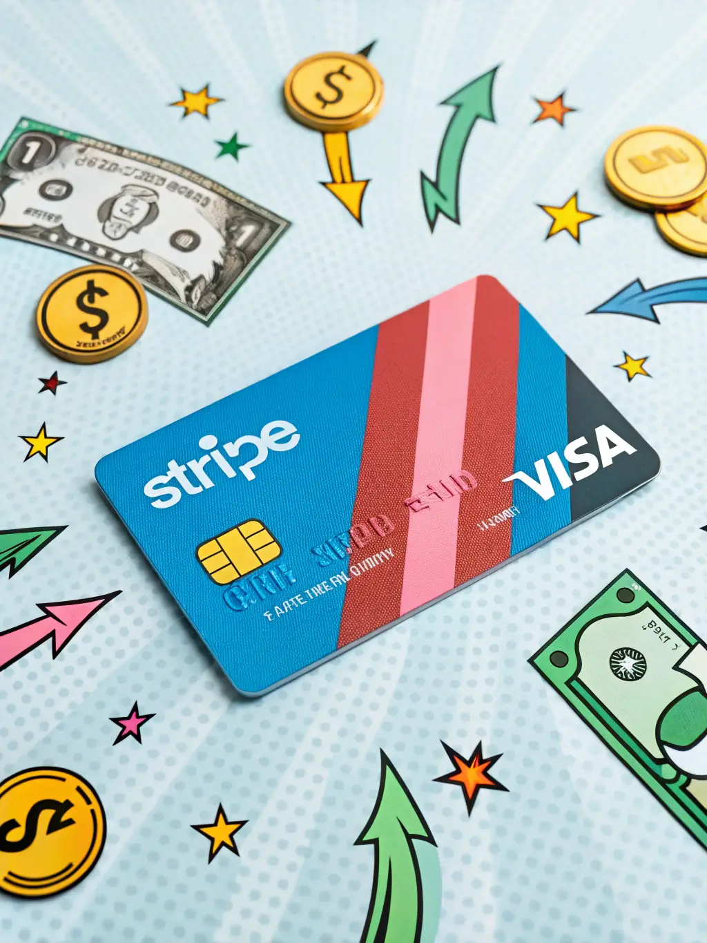 An illustration of various credit card logos and a Bitcoin symbol arranged neatly, representing different payment options.